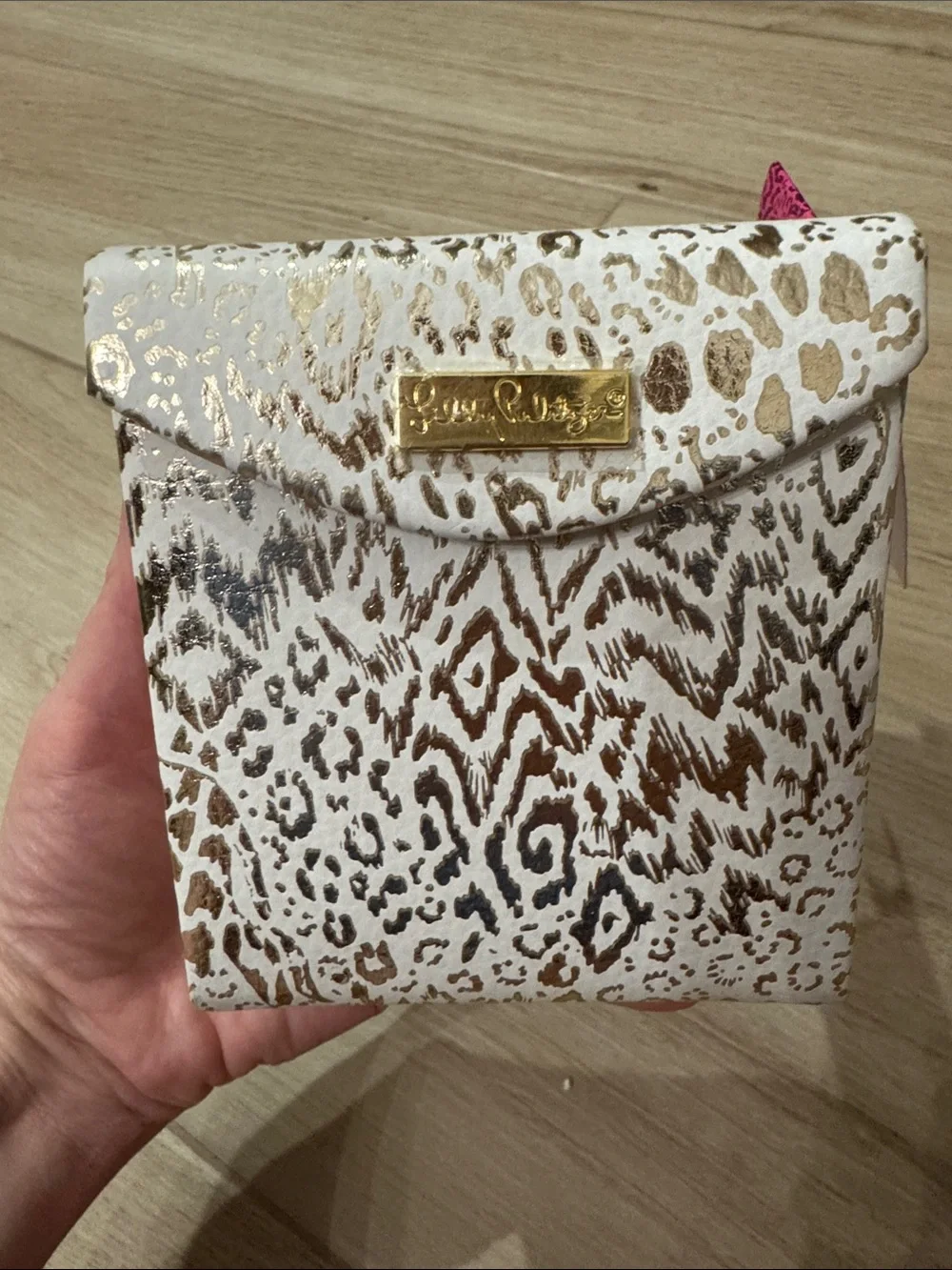 NWT Lilly Pulitzer Travel Jewelry Organizer in Gold Metallic Patten Play